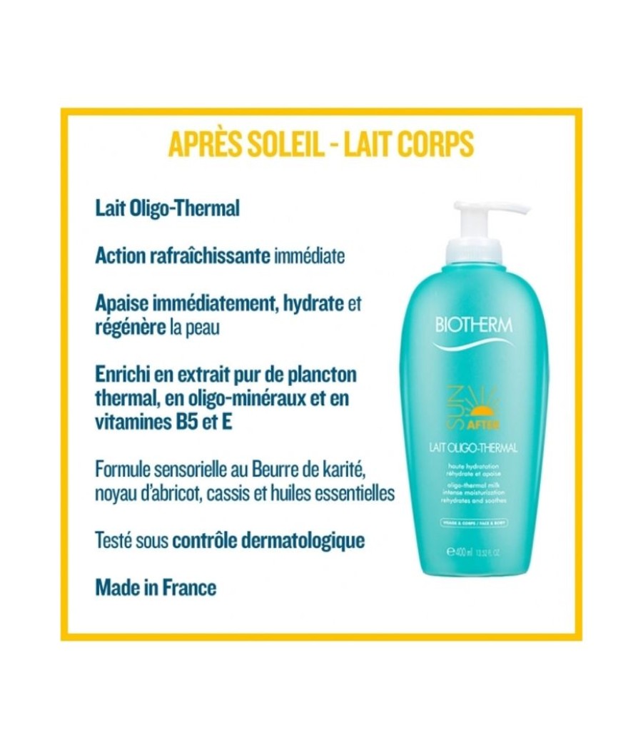 Soins Corps Biotherm | LAIT APRES-SOLEIL VISAGE ET CORPSLait après-soleil oligo-thermal haute hydratation